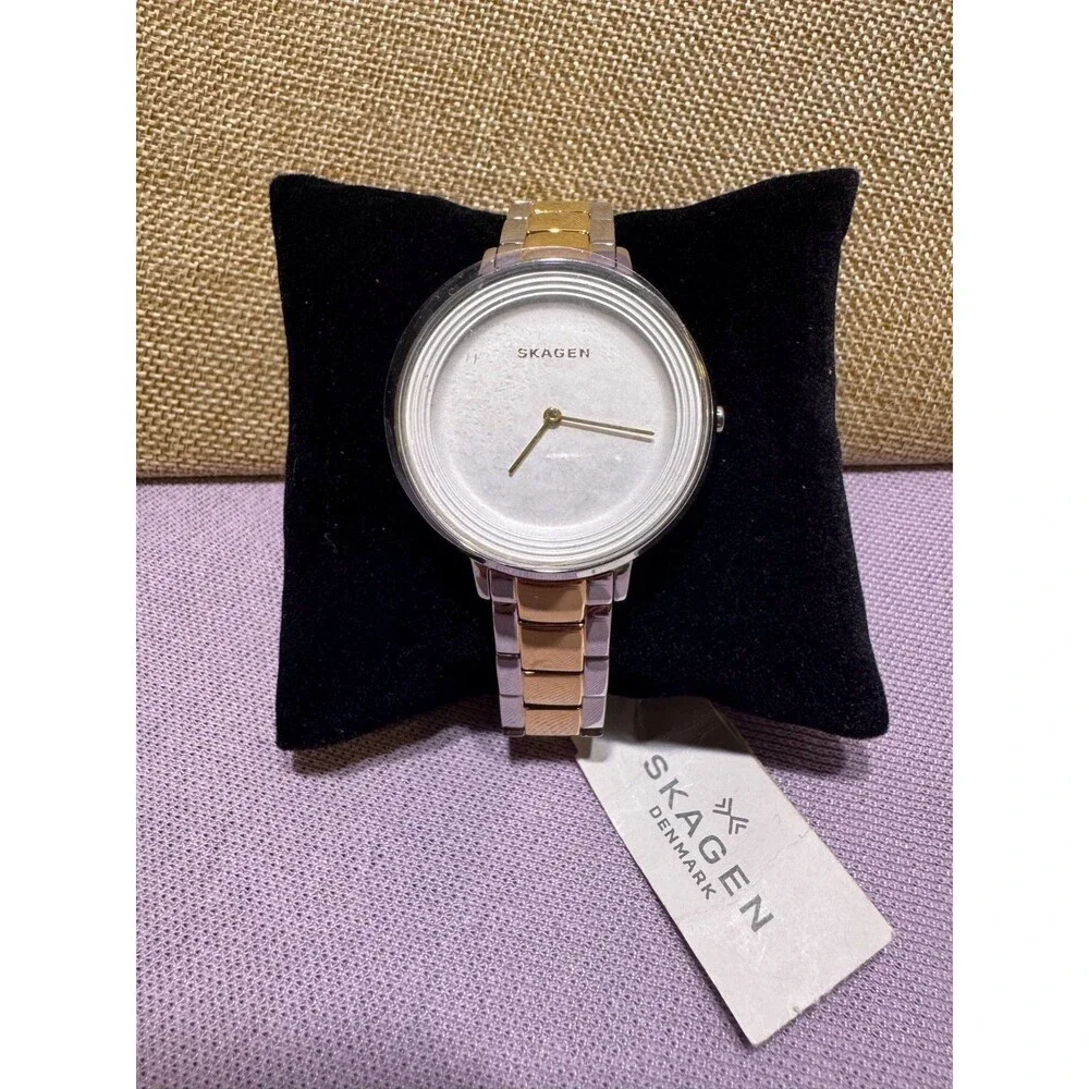 Skagen Ladies 36mm Two Tone Gold Silver Watch White Dial Minimalist NWT